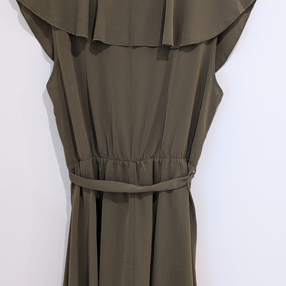 Olive Green- PRETTYGARDEN Midi Deep V Neck Ruffle Hem Dress. Size XL - Picture 5 of 8